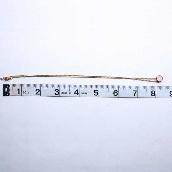 Gold Tone H2Z 16" Adjustable Necklace With Round Iridescent Pinkish Stone - Picture 3 of 13